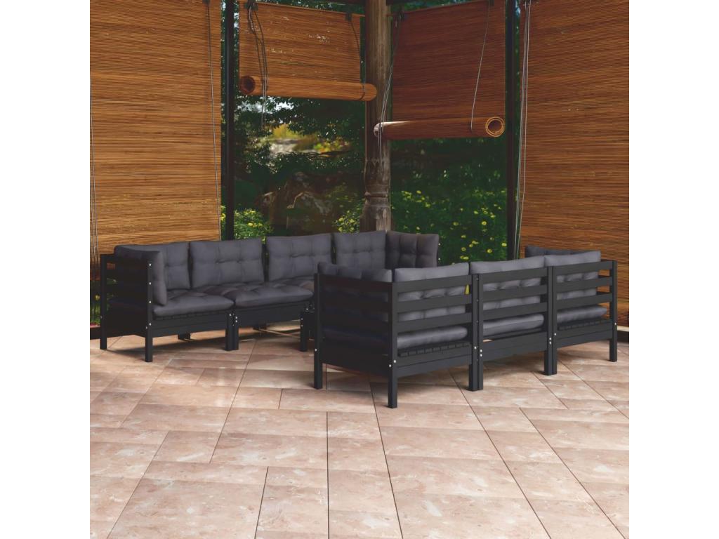 Black Pine Wood Outdoor Furniture Set