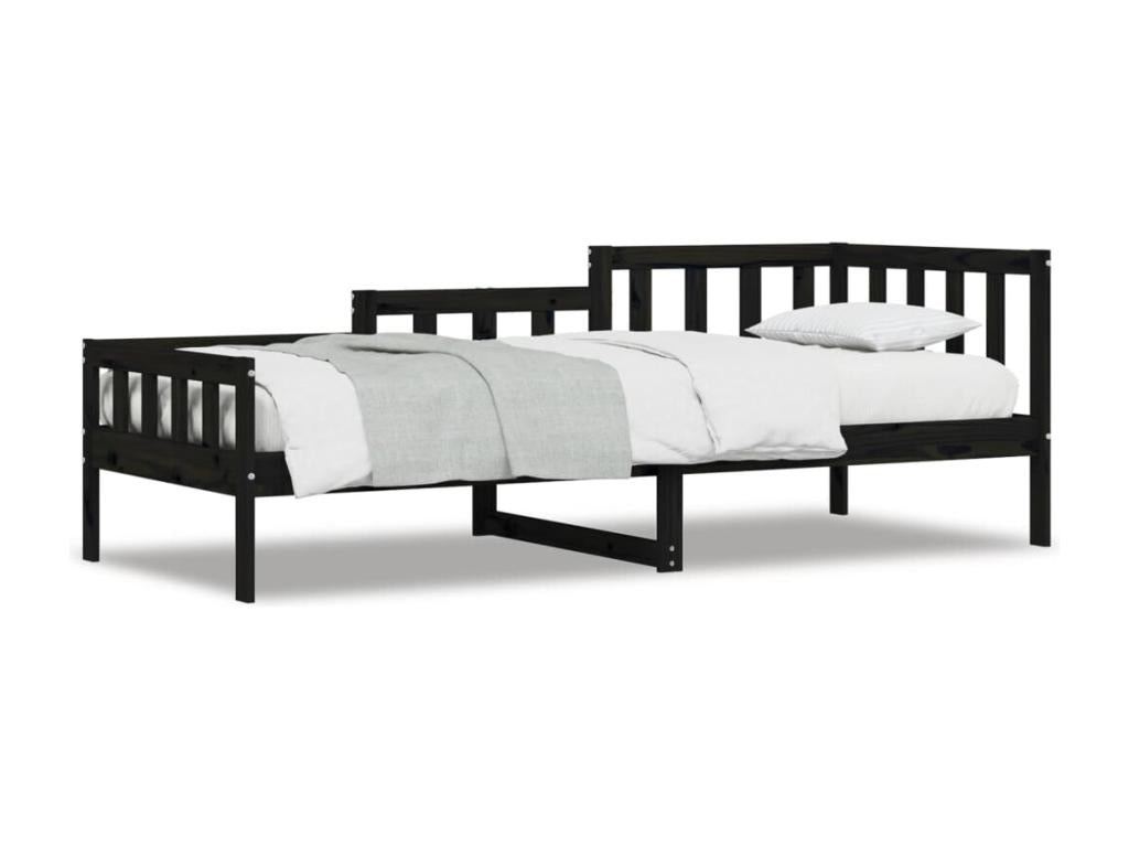 Black Pine Wood Bed, 90 x 190 cm