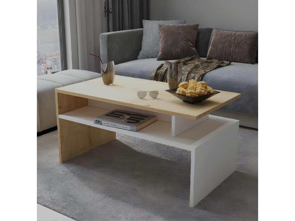 White Oak Wood Coffee Table, 90 x 50 x 43 cm