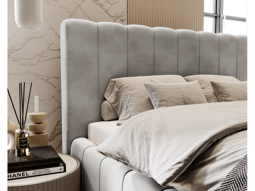 Gray Velvet Bed, 140 x 200 cm