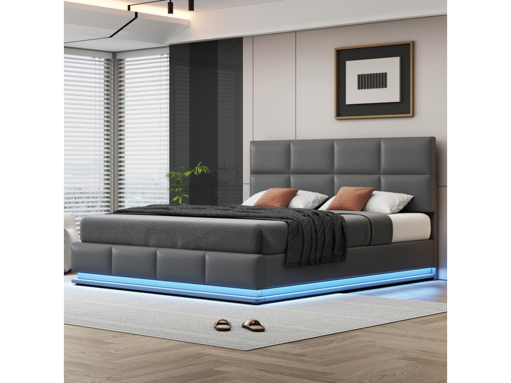 Gray Leather Bed, 180 x 200 cm