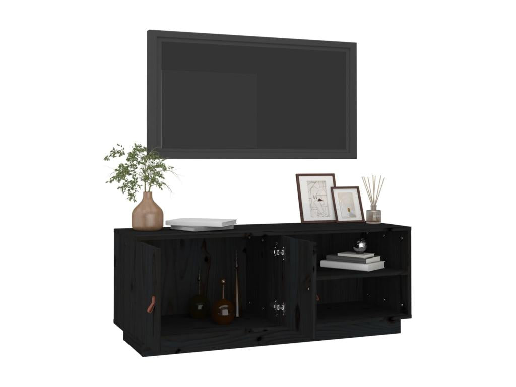 Black Pine Wood TV Stand, 105 x 34 x 40 cm