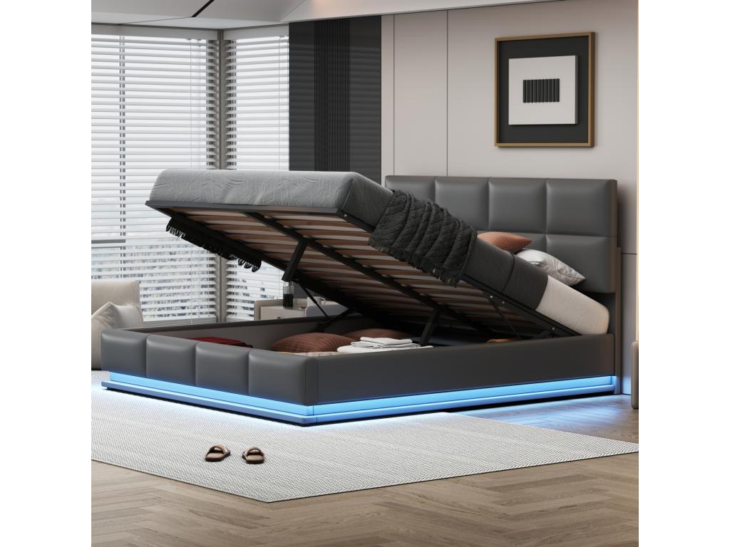 Gray Leather Bed, 180 x 200 cm