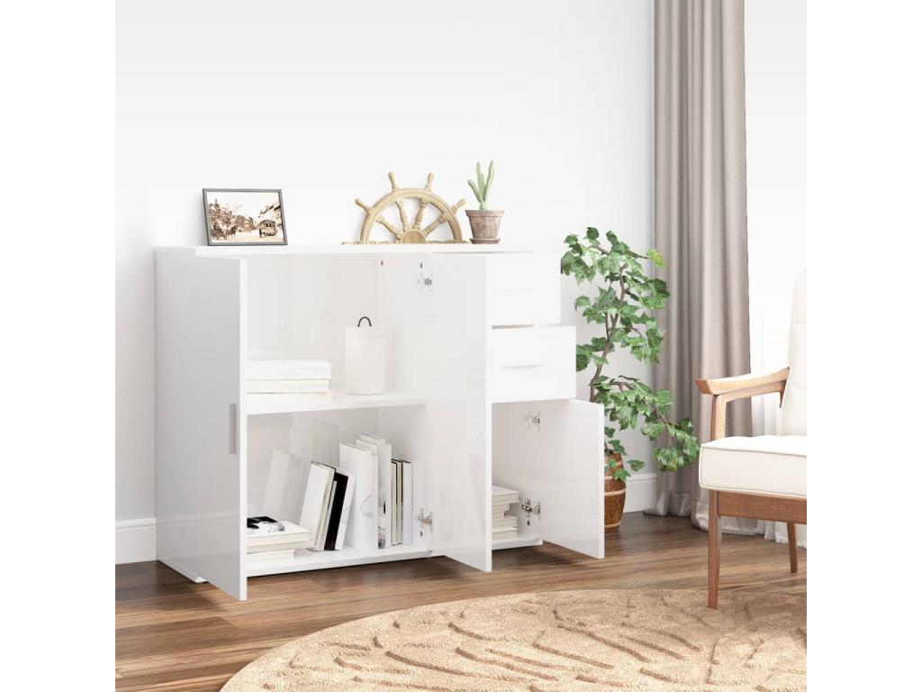 White Engineered Wood Sideboard, 91 x 29.5 x 75 cm