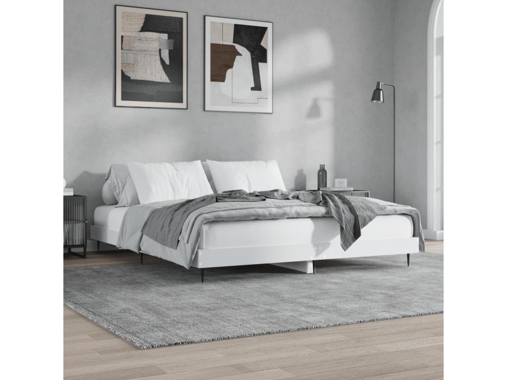 White Engineered Wood Bed Frame, 200 x 200 cm