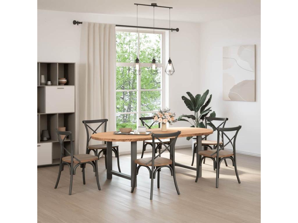 Brown Oak Wood Dining Table, 220 x 100 x 74 cm