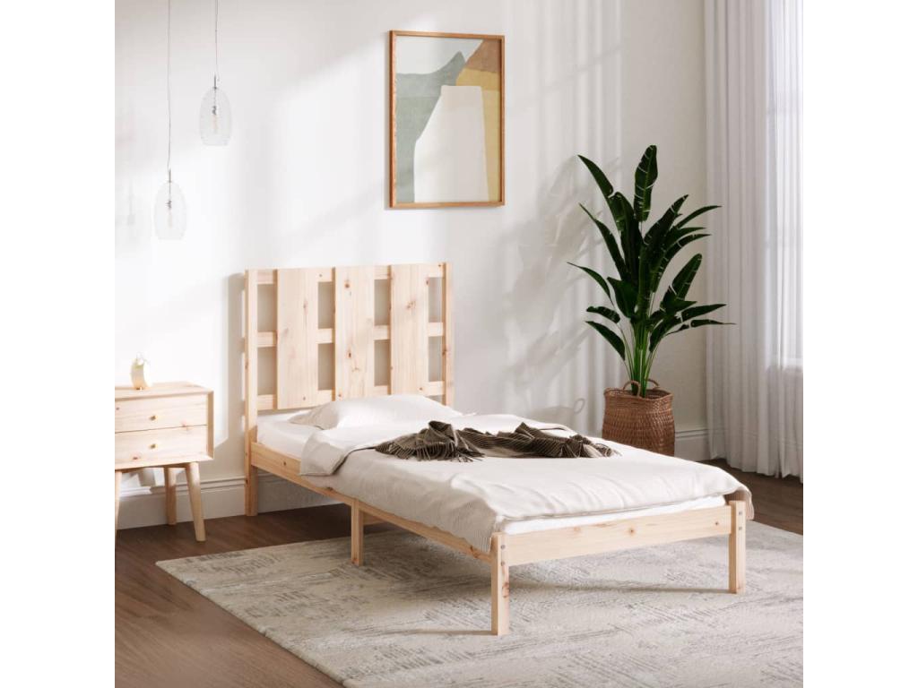 Brown Pine Wood Bed Frame, 100 x 200 cm