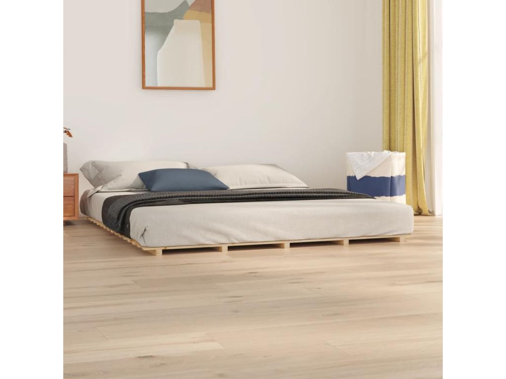 Brown Pine Wood Bed Frame, 160 x 200 cm