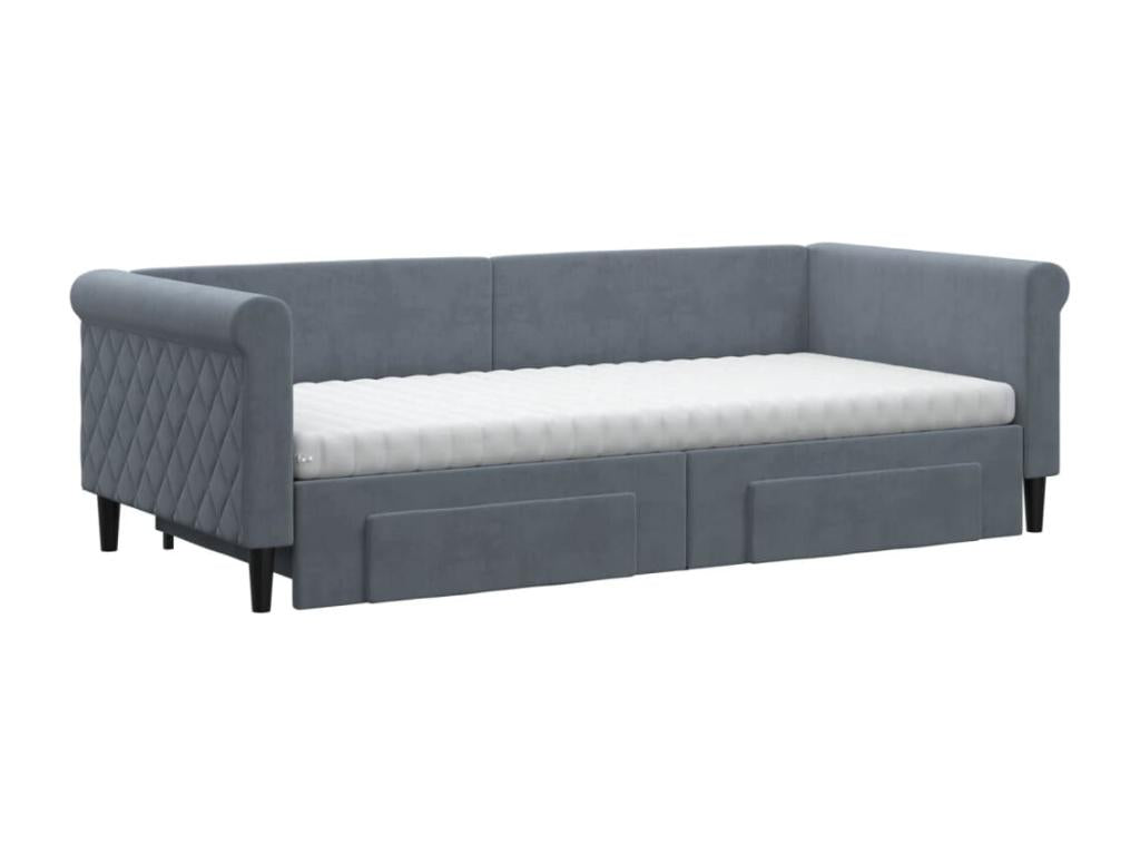 Gray Velvet Bed, 90 x 200 cm