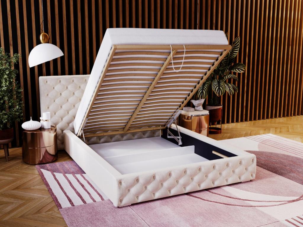 Beige Velvet Bed, 180 x 200 cm