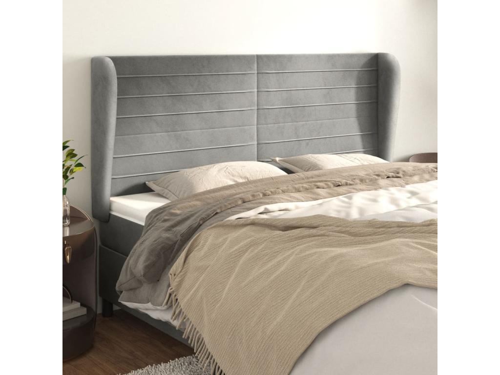 Gray Velvet Bed, 203 x 23 x 118 cm