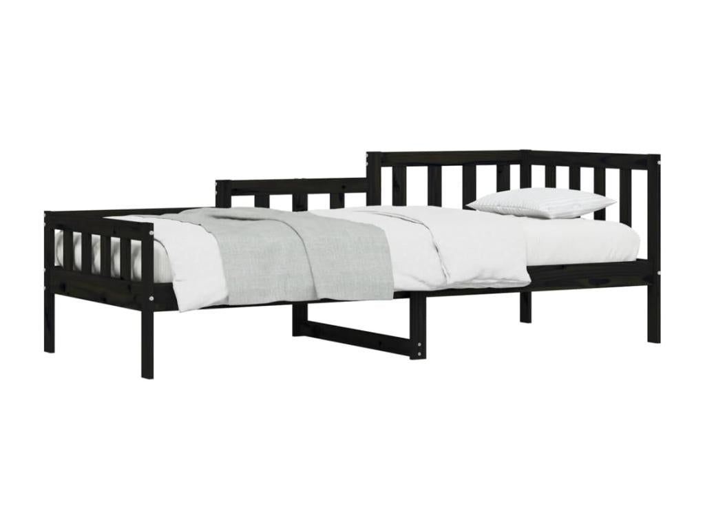 Black Pine Wood Bed, 90 x 190 cm