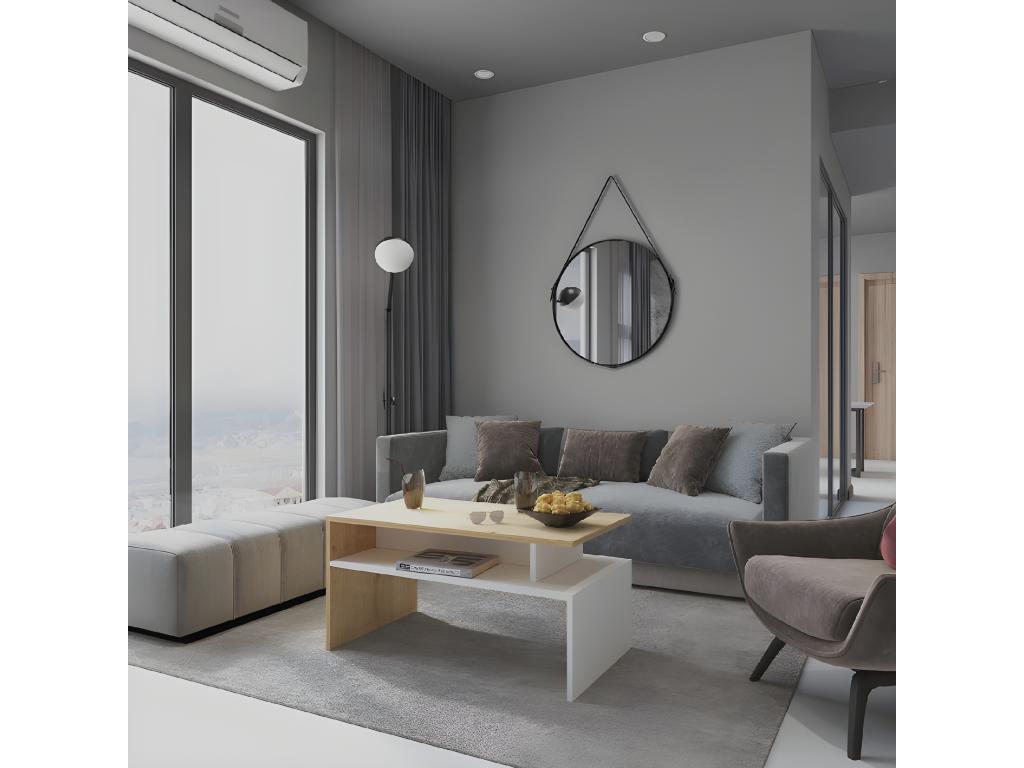 White Oak Wood Coffee Table, 90 x 50 x 43 cm