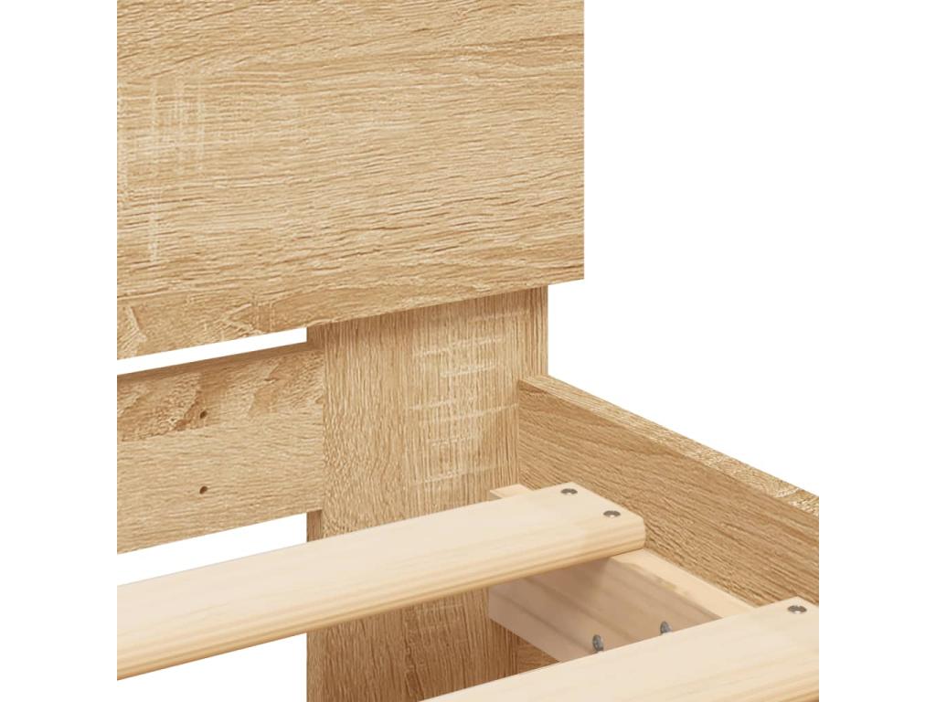 Brown Oak Wood Bed Frame, 140 x 190 cm