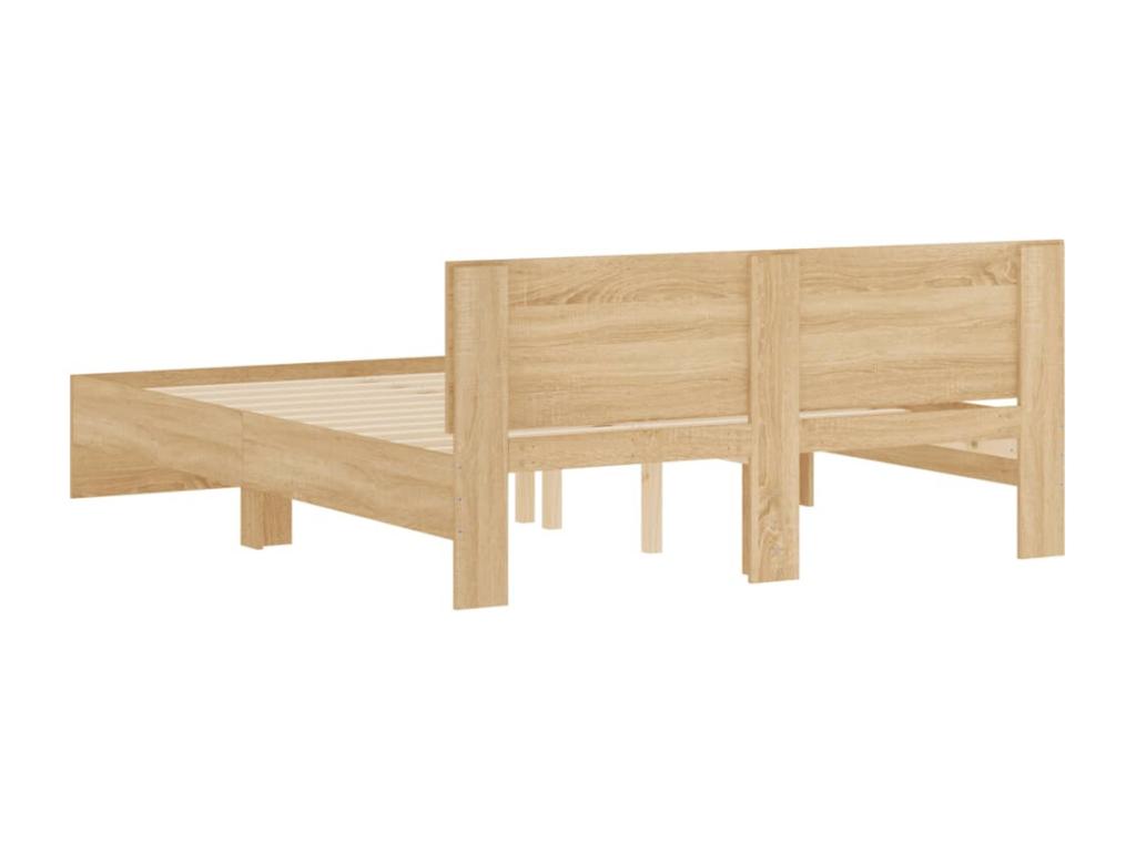 Brown Oak Wood Bed Frame, 140 x 190 cm