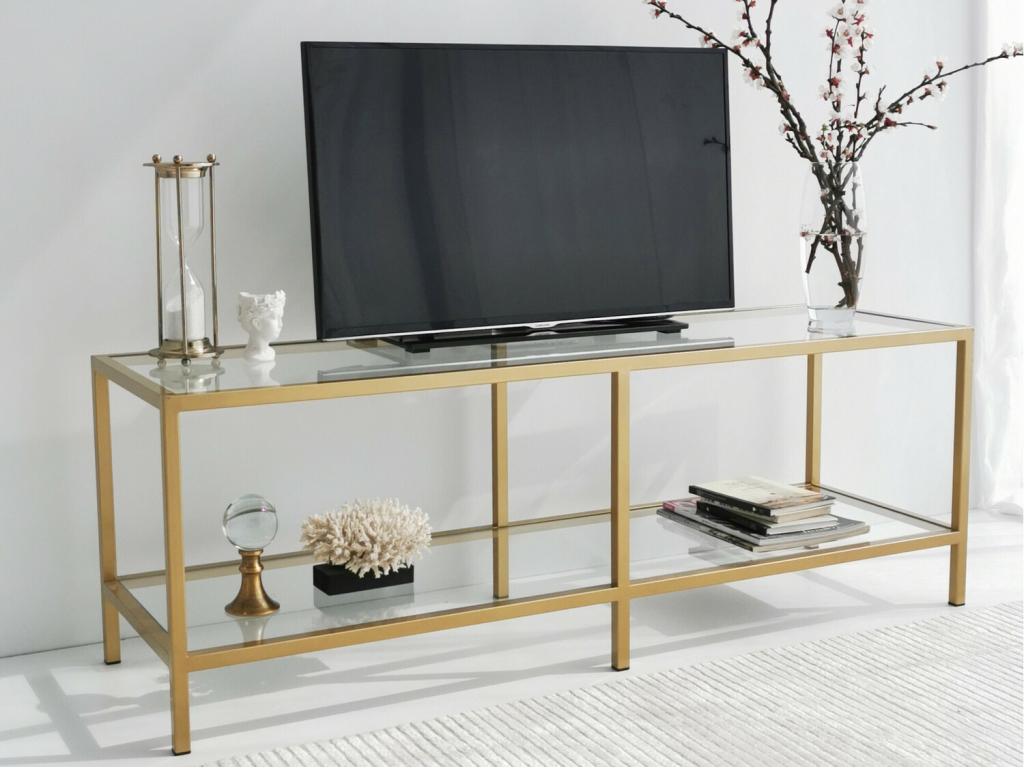 Brown Glass TV Stand, 130 x 45 x 40 cm