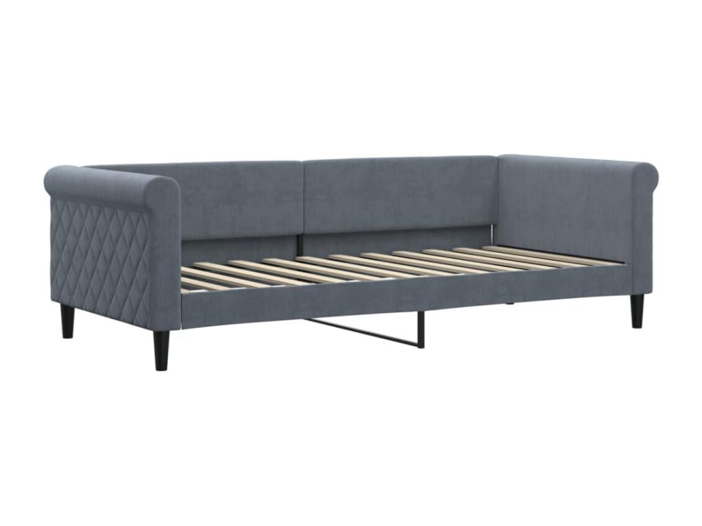 Gray Velvet Bed, 90 x 200 cm