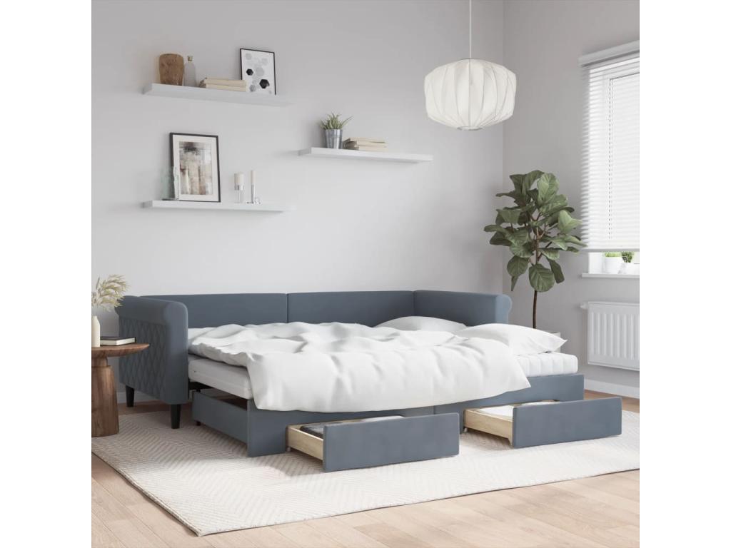 Gray Velvet Bed, 90 x 200 cm