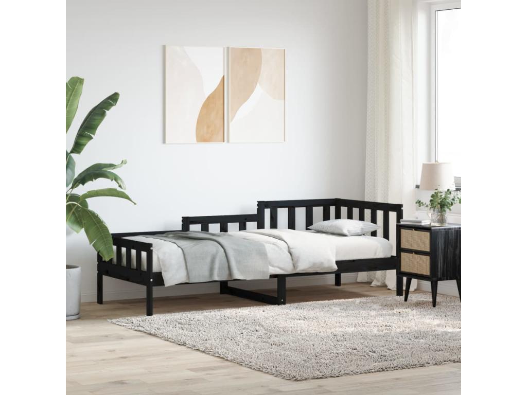 Black Pine Wood Bed, 90 x 190 cm