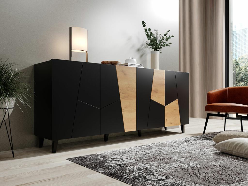 Black Oak Wood Sideboard, 83 x 201 cm